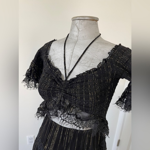 NWOT Free People x Rococo Sand Adana Maxi Dress SZ S Off Shoulder blk/gold - Picture 5 of 12